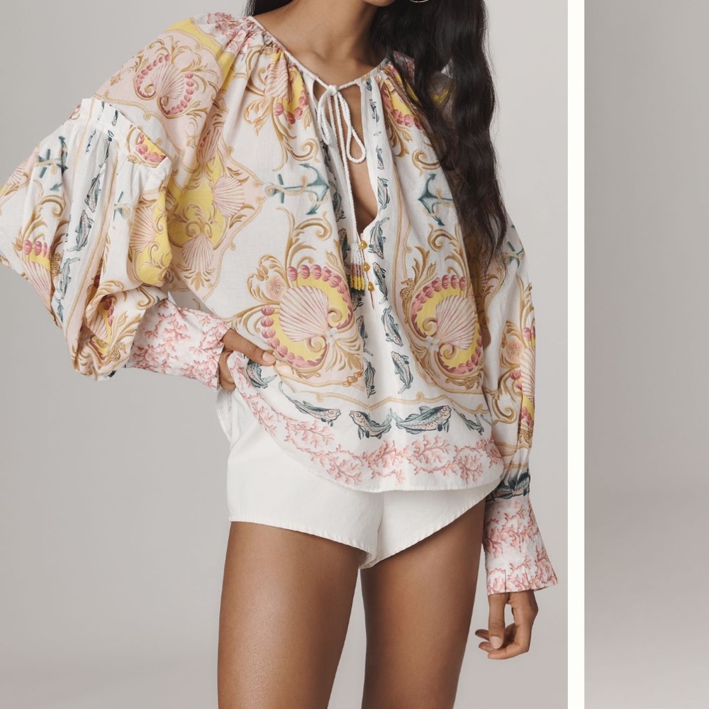 FARM Rio Maritime Magic Long-Sleeve Peasant Blouse